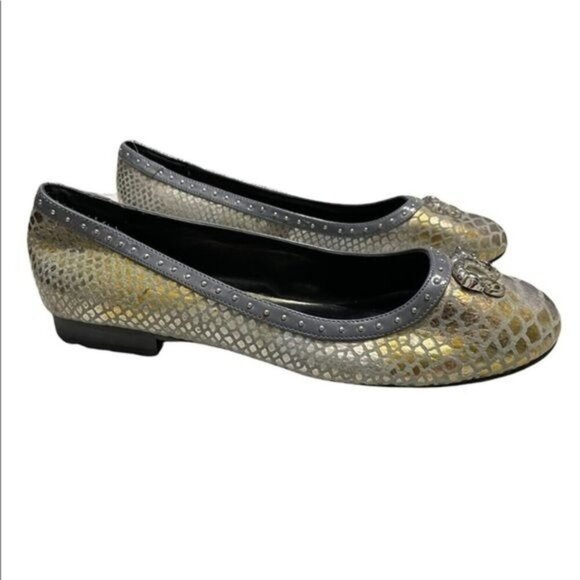Sharif 1827 silver/gold leather flats size 10 - Picture 1 of 7
